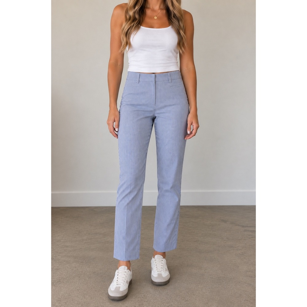 Talbots The Perfect Crop Blue White Pinstripe Pants Size 10 Straight Leg E50